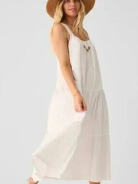 Faherty Marina Bright White Seersucker Button Front Tiered Midi Sundress Size XS